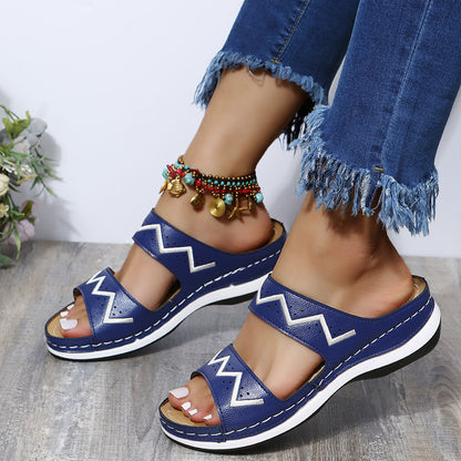 Women's Mid-Heel Embroidered Wedge Lightweight Sandals