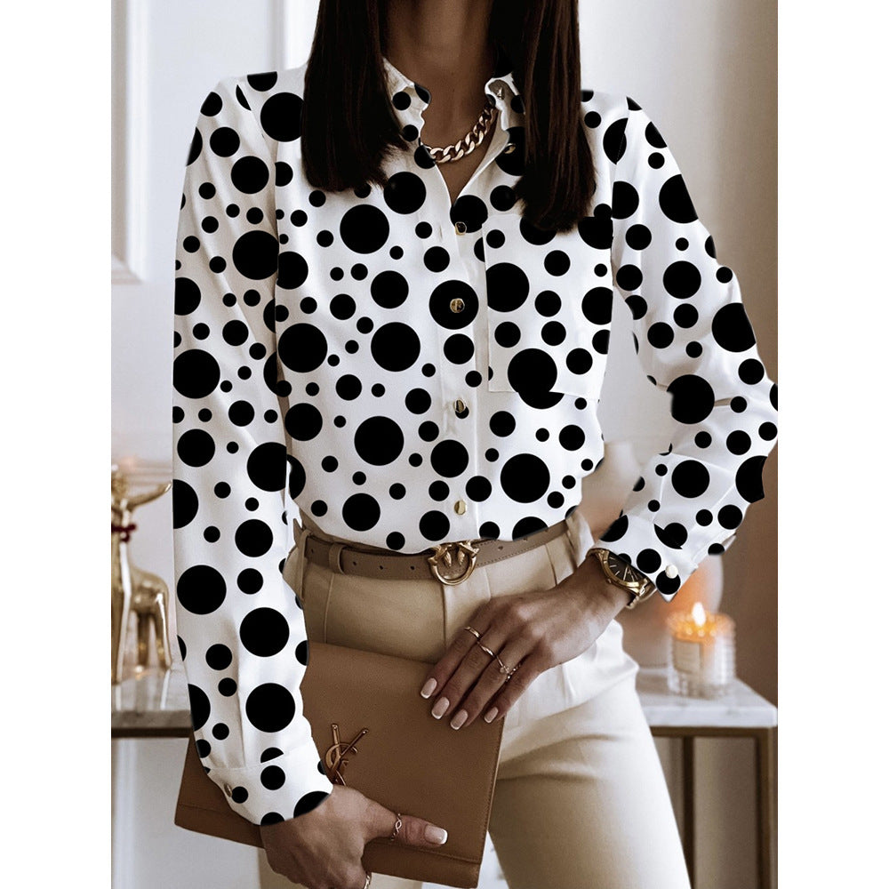 Spring And Autumn Long Sleeve Loose Printed Long Sleeve Lapel Mid-length Shirt