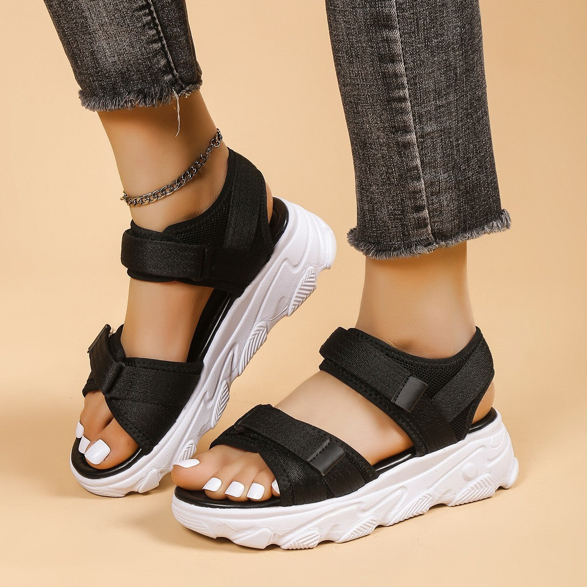 Women's Platform Round Toe Peep Toe Velcro Casual Sandals