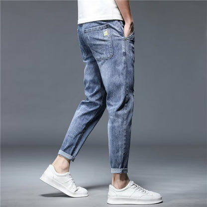 Loose Straight Ripped Stretch Pants Men's Casual Cropped Skinny Trousers