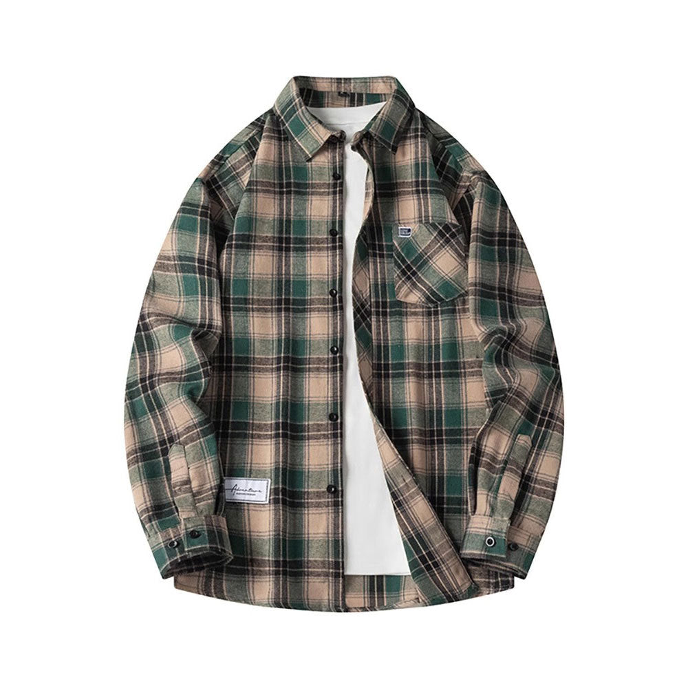 American Fashion Brand Long Sleeve Plaid Shirt Men