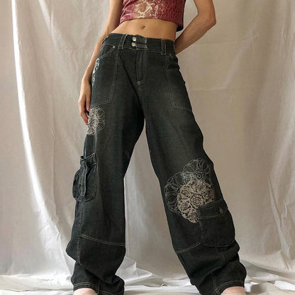 Printed Pocket Loose Wide Leg Pants