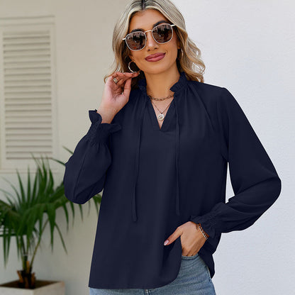 Women's Loose Soft Shirt Lace-up Chiffon Shirt