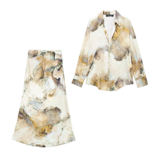 Tie-dyed Silk Satin Texture Shirt Silk Satin Texture Skirt