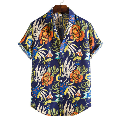 Printed Casual Men's Short-sleeved Shirt Lapel