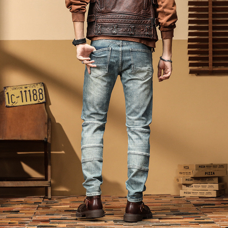 Casual Straight-leg Slim Fit High Quality Stretch Blue Denim Trousers