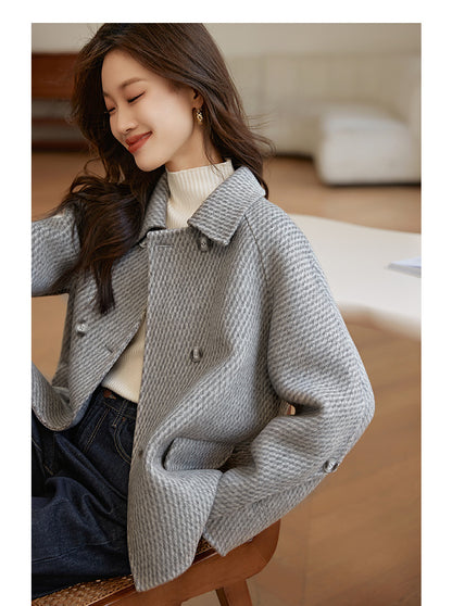 Pineapple Pattern Woolen Coat Outerwear Women