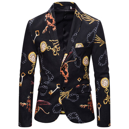 European And American Style Irregular Chain Printing High-grade Flower Suit Men