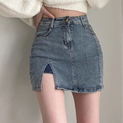 Retro High Waist Denim Skirt For Women