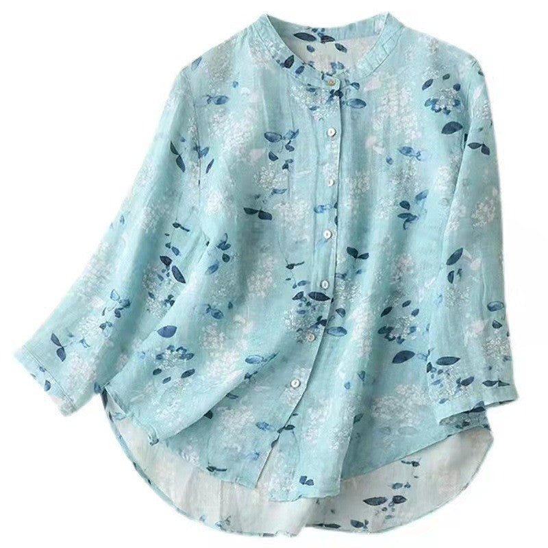 Women's Retro Loose Casual Long Sleeves Top Cotton And Linen Shirt