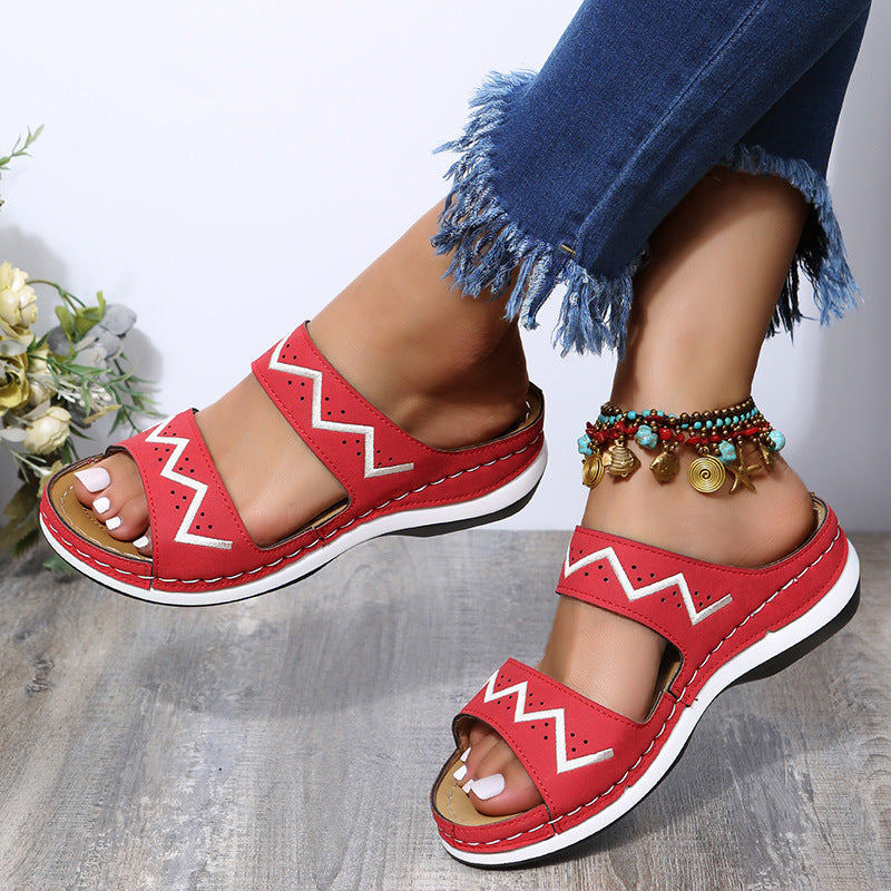 Women's Mid-Heel Embroidered Wedge Lightweight Sandals