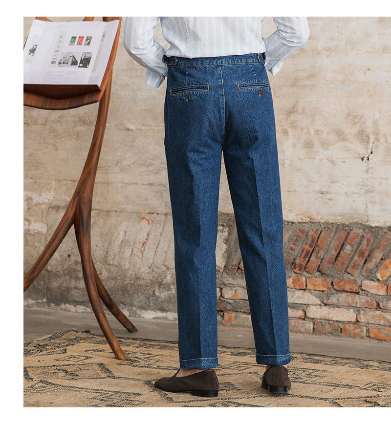 Men's Retro Cotton High Waist Casual Jeans