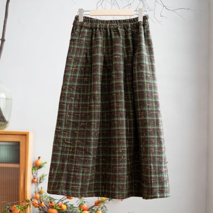 Women's High Waist Plaid Woolen Skirt